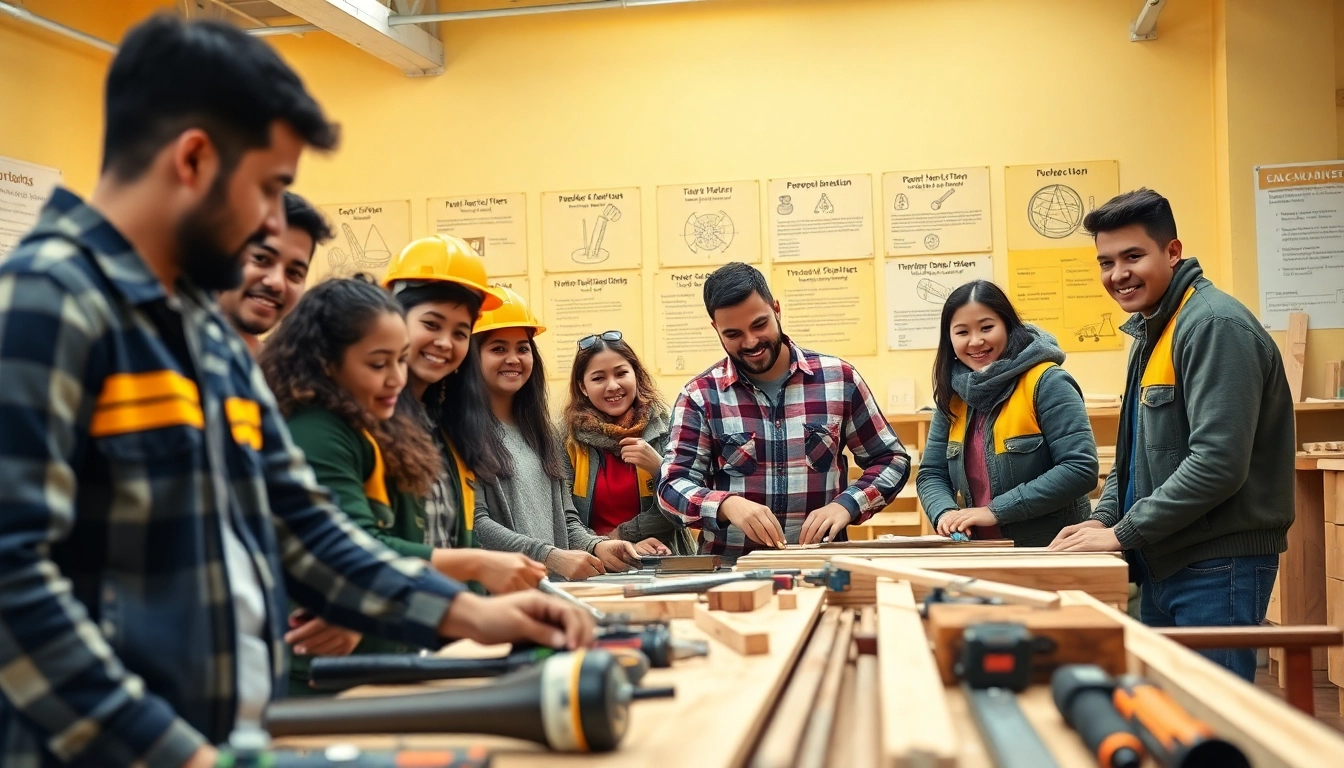 Engaged students participating in construction classes, showcasing hands-on learning and collaboration.