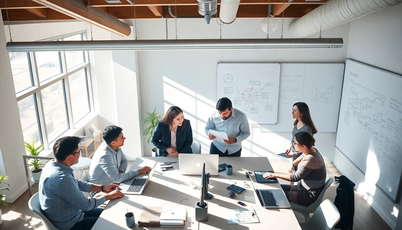Dynamic collaboration among an AI integration service provider team in a modern office.