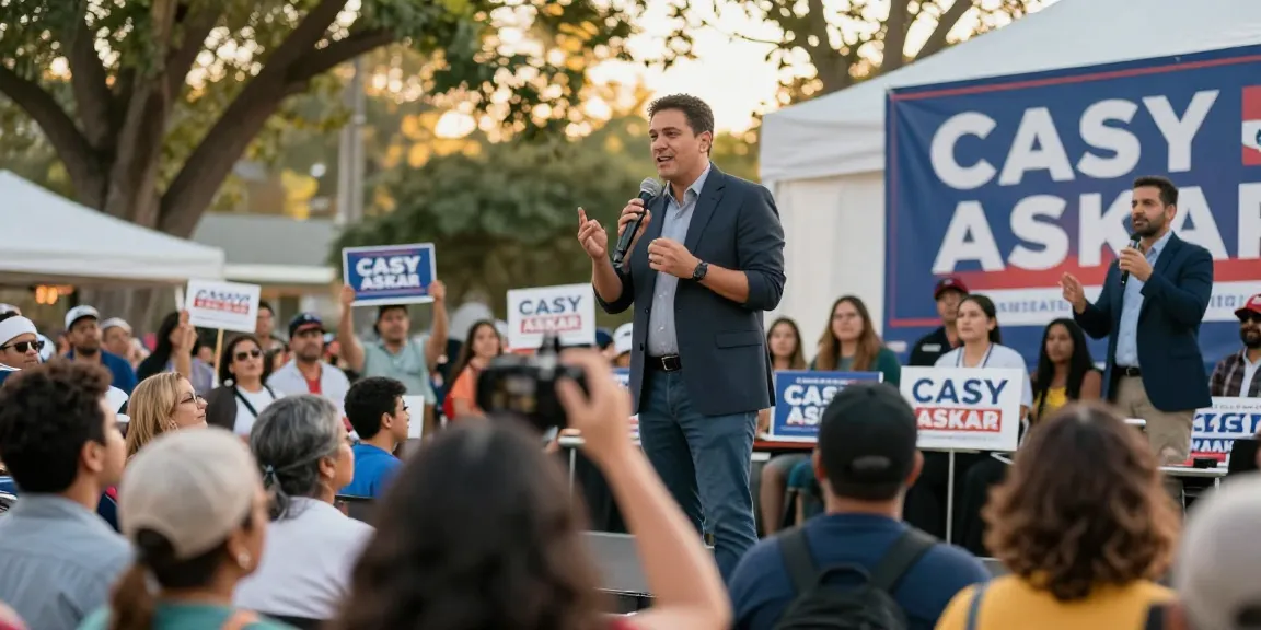 Casey Askar engaging with supporters at a political rally, showcasing community involvement and political energy.