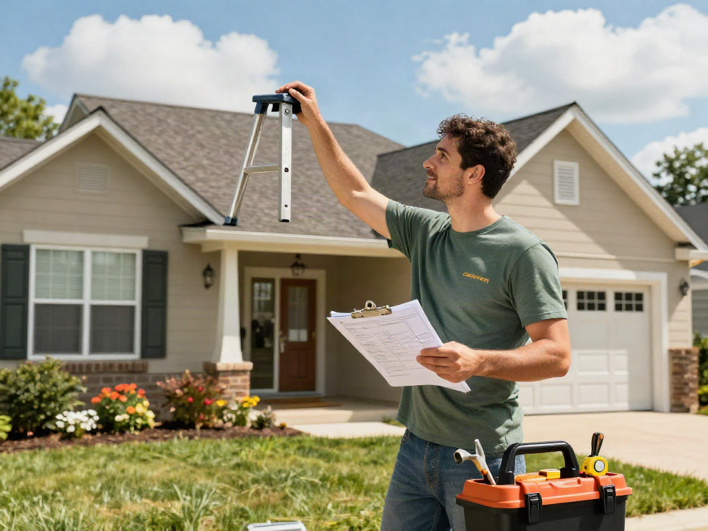 Expert handyman providing home repair services Des Moines Iowa in a sunny suburban setting.