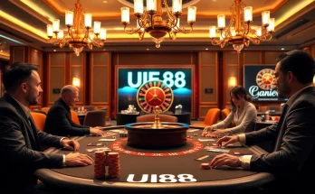 Players immersed in a high-stakes poker game at UU88 casino, showcasing intense strategy and excitement.