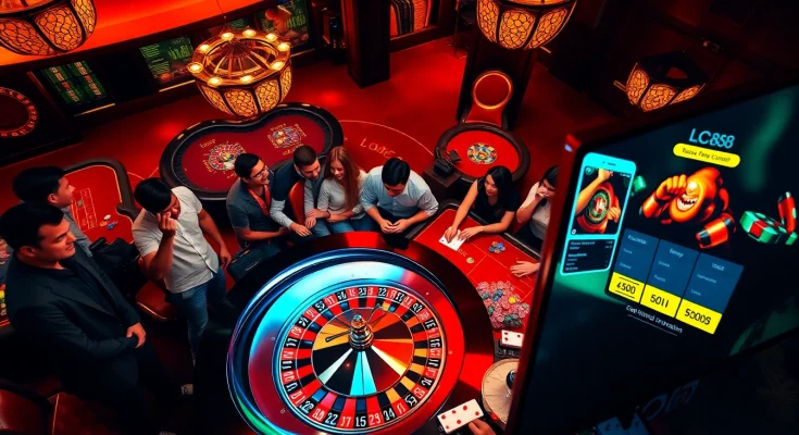 Experience the excitement of the lc88 app in a glamorous casino setting with vibrant roulette action.
