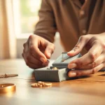 Compro oro a distanza: Process of packaging gold jewelry securely for sale.