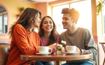Young couple sharing a laugh in a café, illustrating the feeling of having a crush on someone.