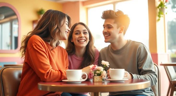 Young couple sharing a laugh in a café, illustrating the feeling of having a crush on someone.
