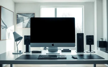 Utiliza una Computadora Mac Pro en un espacio de trabajo moderno y elegante.