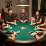 Players engaging in an exciting home poker game night while enjoying drinks and snacks with https://sbobet11.sa.com/ in a cozy atmosphere.