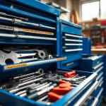Professional HAZET tool cart with organized tools in a vibrant workshop setting