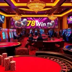 Experience thrilling games at 78Win's online casino, showcasing vibrant poker tables and spinning roulette wheels.