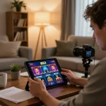 B52 online casino gaming session with a player analyzing strategy notes on a cozy home setup.