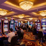 Players enjoying vibrant slot machines at WIN79 casino amid an exciting atmosphere.
