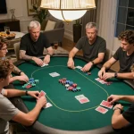 Players engaged in a strategic Texas Hold'em game at home, showcasing the excitement of MB66
