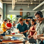 Students at a trade school Hawaii actively learning and collaborating in a vibrant classroom.