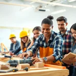 Students engaged in construction education collaboration, showcasing hands-on learning techniques.