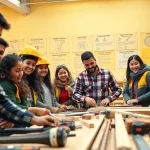 Engaged students participating in construction classes, showcasing hands-on learning and collaboration.