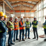 Engaged workers participating in construction safety training session on-site to enhance safety awareness.