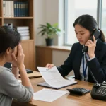Family receiving compassionate assistance from an agent for affordable bail bonds in a welcoming office setting.
