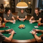Players engaging in a thrilling F168 home poker game with colorful chips and cards.