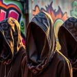 Showcasing stylish hoods embellished with urban art elements and stylish designs.
