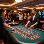Experience the excitement at Trang chủ F8bet with players engaging at a luxurious roulette table.