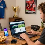 Engaging online betting experience with OKFUN on a stylish home office setup.
