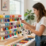 Engaging display of personalized keychains in a trendy retail space