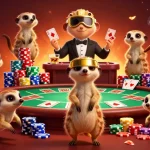 Experience the excitement of TG88 with meerkats running a vibrant casino scene filled with poker action.