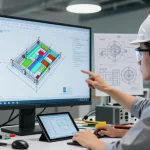 Plant 3D isometrics displayed on a screen by engineer in modern office