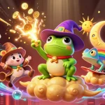 kuwin promotes thrilling gameplay with dynamic casino characters amidst a storm of golden coins.