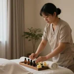 Relaxation space for 광진구출장마사지 with calming ambiance and essential oils.