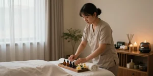 Relaxation space for 광진구출장마사지 with calming ambiance and essential oils.