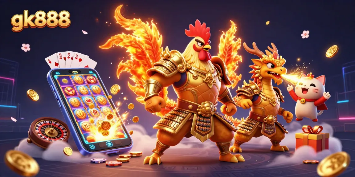 Experience thrilling gameplay with gk888 in this vibrant casino-themed illustration.