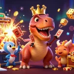Experience the excitement of the worldcup with a colorful scene of a T-Rex and friends in a casino.