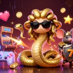 Engage in exciting gameplay with sunwin's vibrant 3D casino illustration featuring lucky symbols and characters.