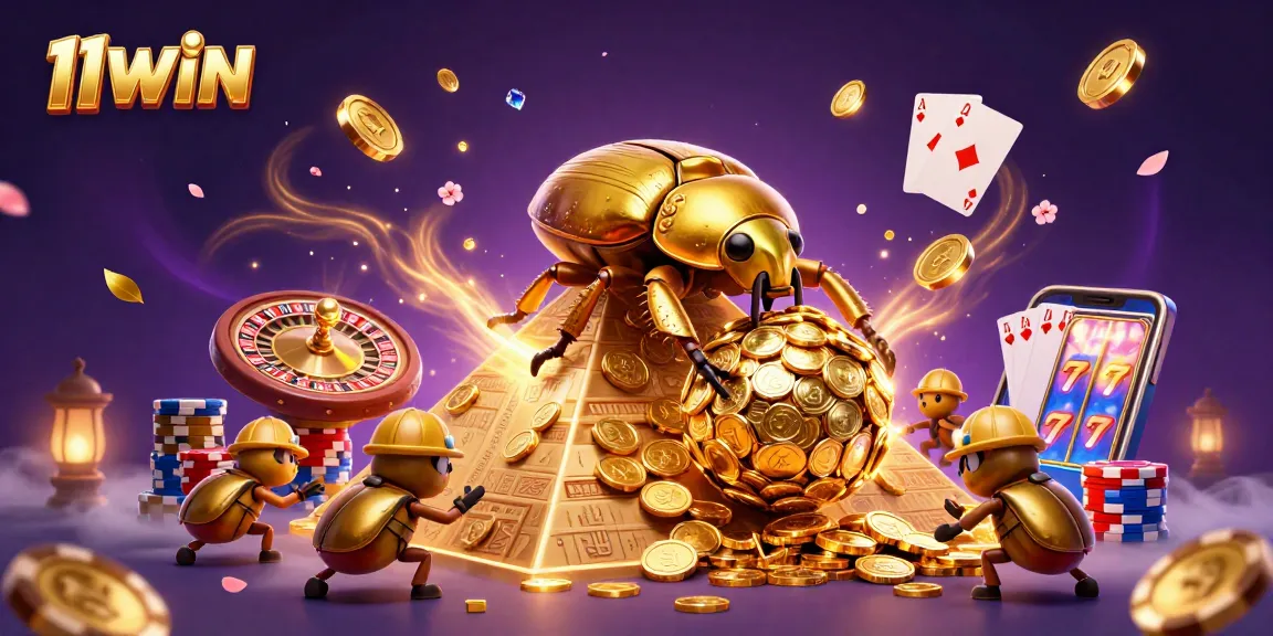 Experience thrilling wins with 11WIN as golden coins cascade from a dynamic casino scene